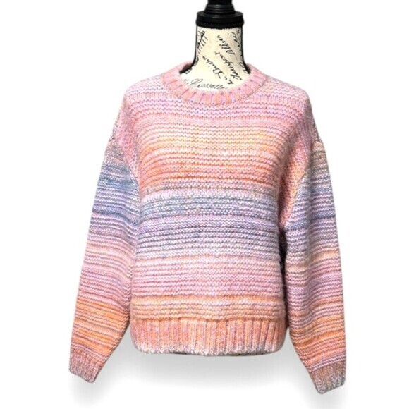 Vero Moda M Chunky Knit Sweater Multicolor Striped Boho Cozy Pullover - Picture 1 of 9